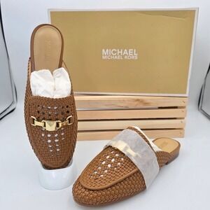 Michael Kors Charlton Slide Women 5.5 Acorn Woven Nappa PU Mules 40T9CHFP2L New